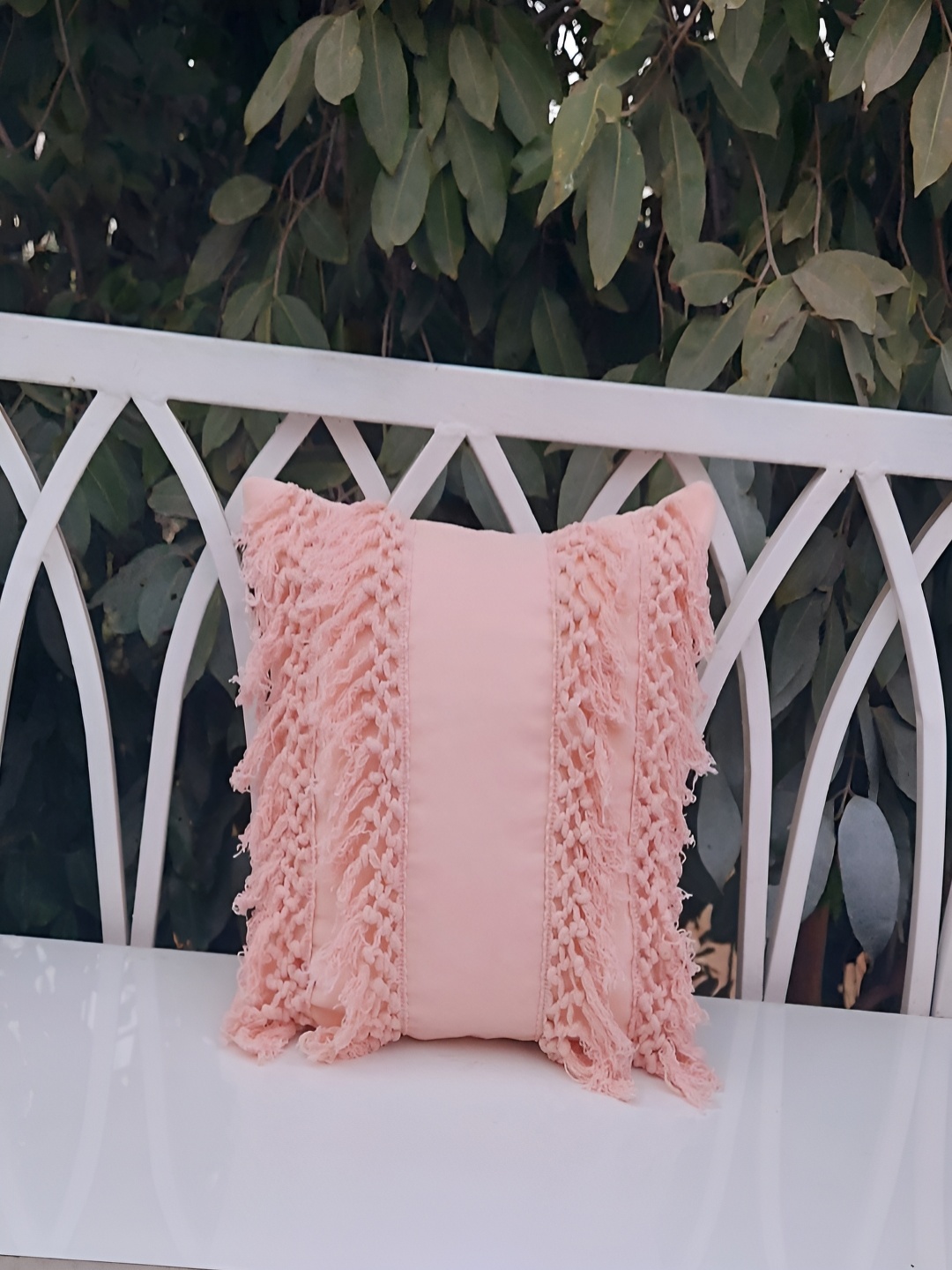 

THROWPILLOW Peach-Coloured Embellished Square Cushion Cover