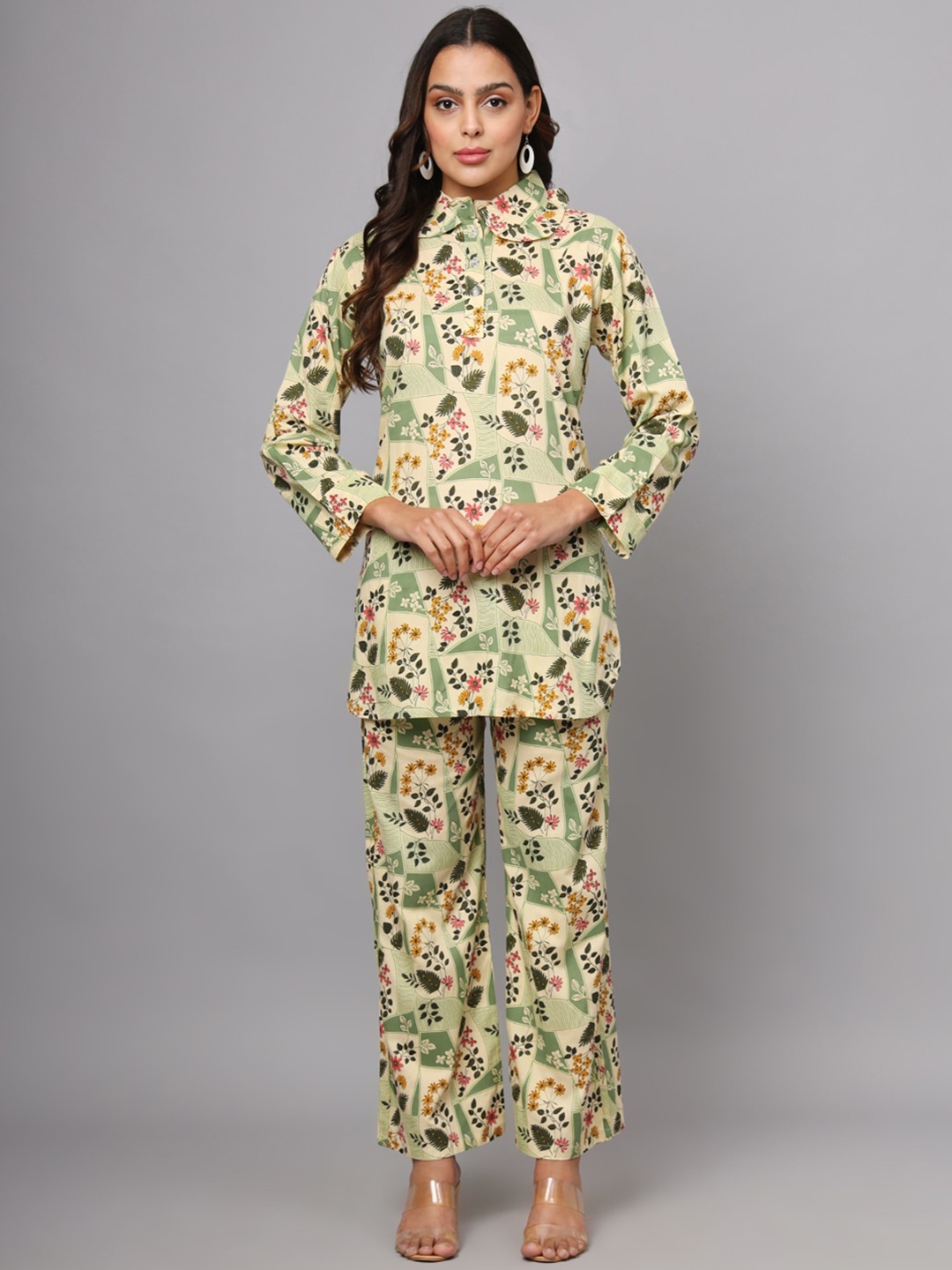 

VINISHAA KLOTHING Printed Tunic With Trousers Co-Ords, Cream