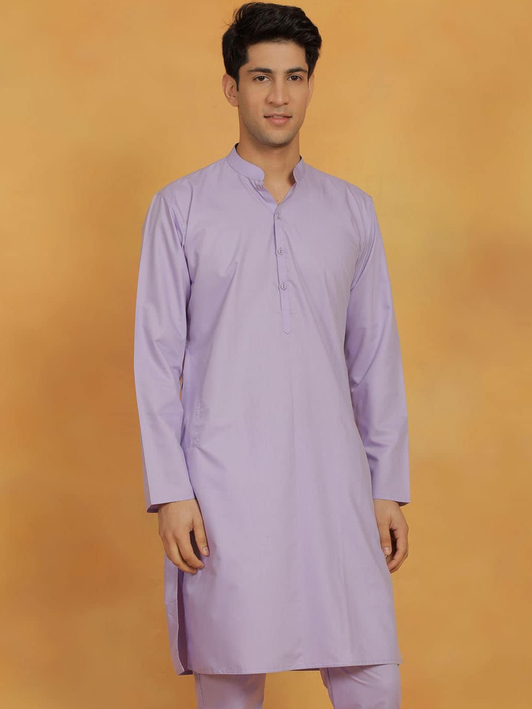 

VASTRAMAY Mandarin Collar Cotton Silk Kurta, Lavender