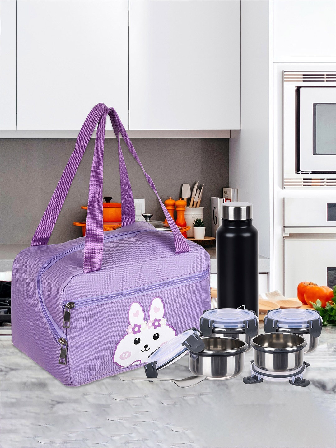 

Kuber Industries Set of 2 Printed Waterproof Lunch bags, Purple