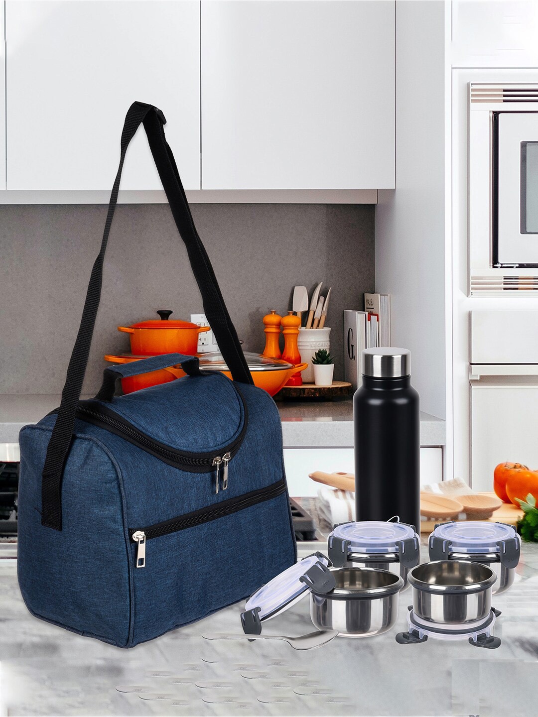

Kuber Industries Waterproof Lunch Bags, Navy blue