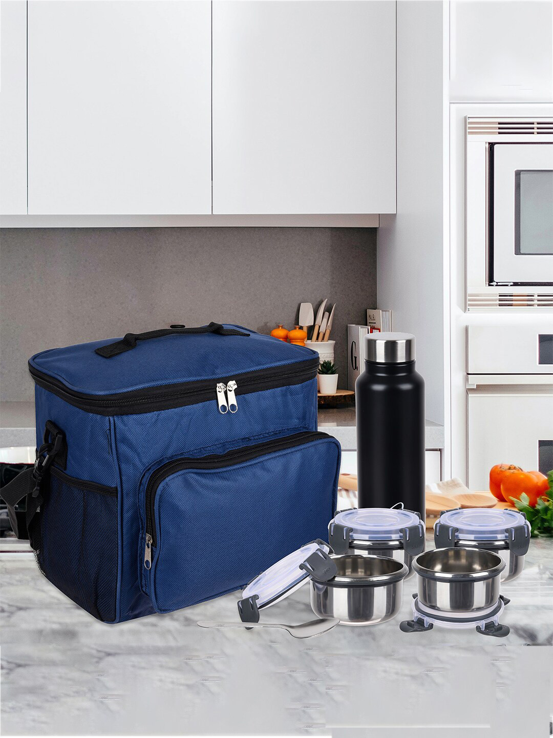 

Kuber Industries Set of 2 Waterproof Lunch Bags, Navy blue