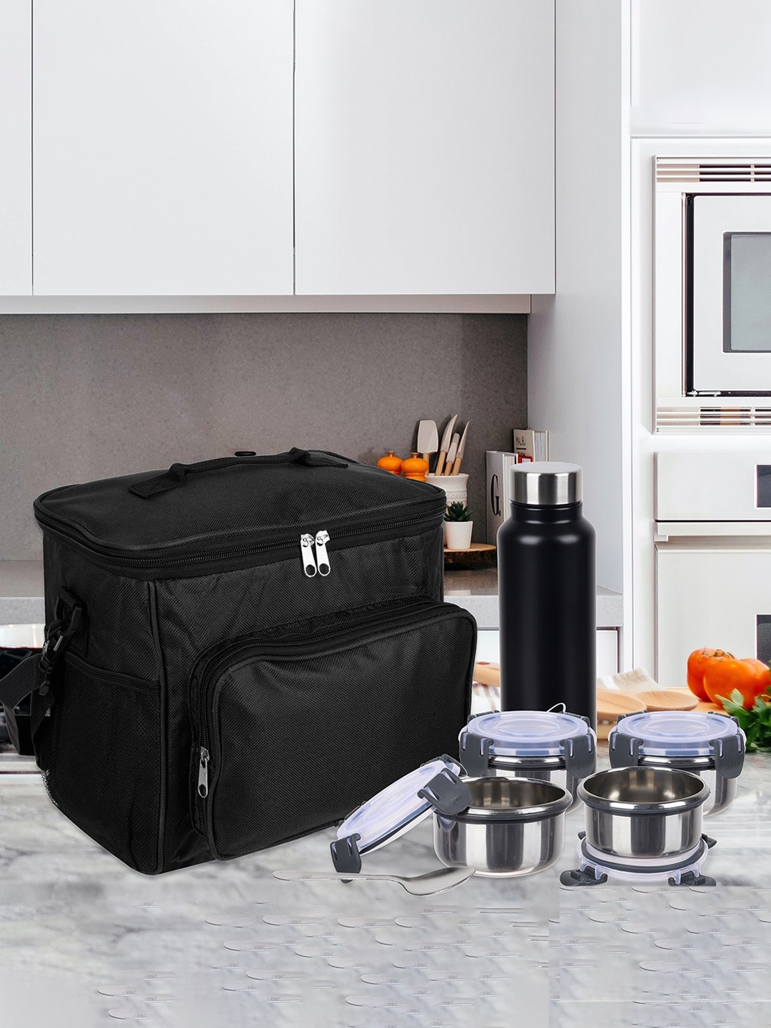

Kuber Industries Set of 2 Waterproof Lunch Bags, Black