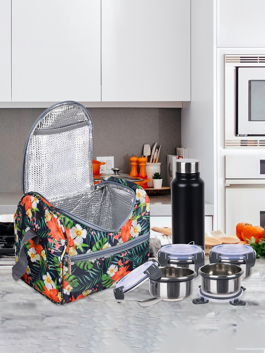 

Kuber Industries Printed Waterproof Lunch Bag, Grey