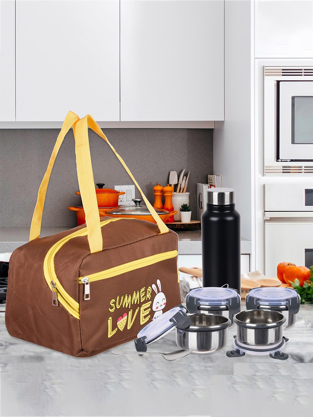 

Kuber Industries Set of 2 Other Prints Waterproof Lunch bags Travel Accessory, Brown