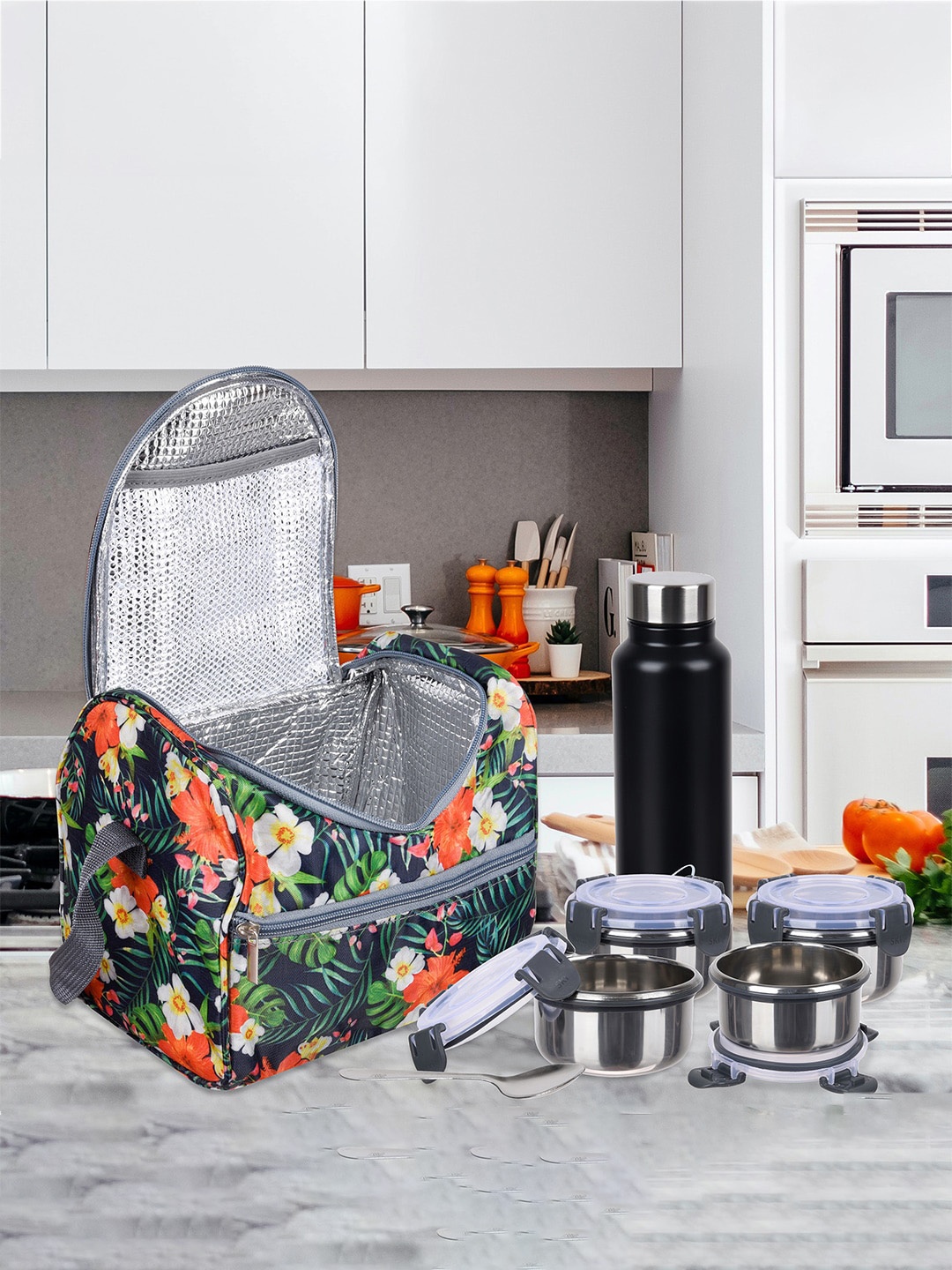 

Kuber Industries Set of 2 Printed Insulated Lunch Bags, Grey