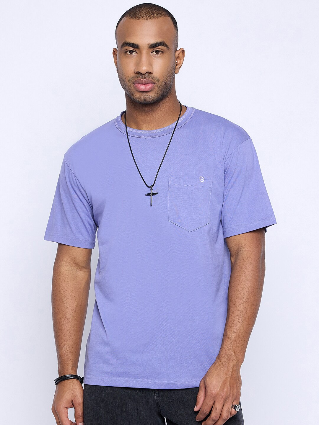 

Skidlers Drop-Shoulder Pure Cotton Oversized T-shirt With Pocket, Purple