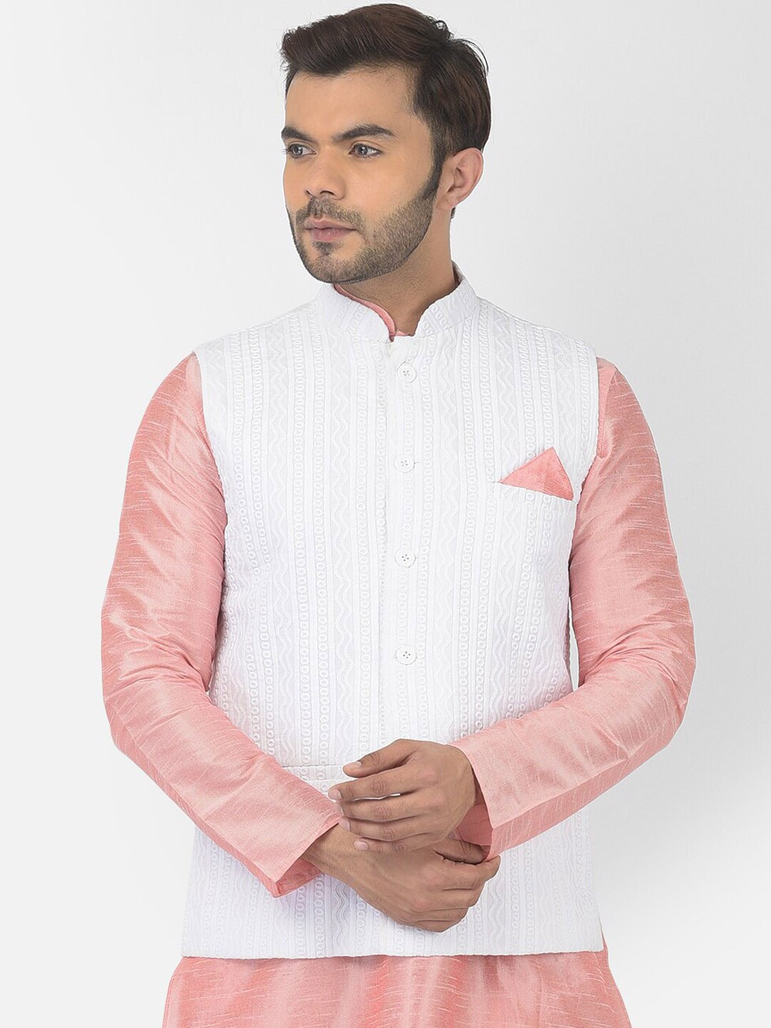 

DEYANN Embroidered Pure Cotton Nehru Jacket, White