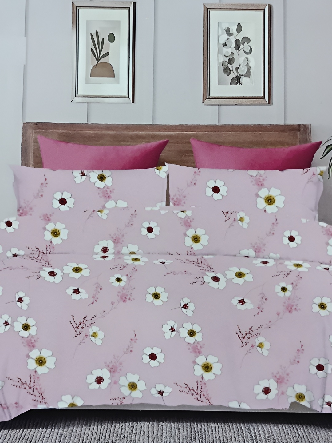 

Signature Pink & White Floral 180 TC Cotton King Bedsheet with 2 Pillow Covers