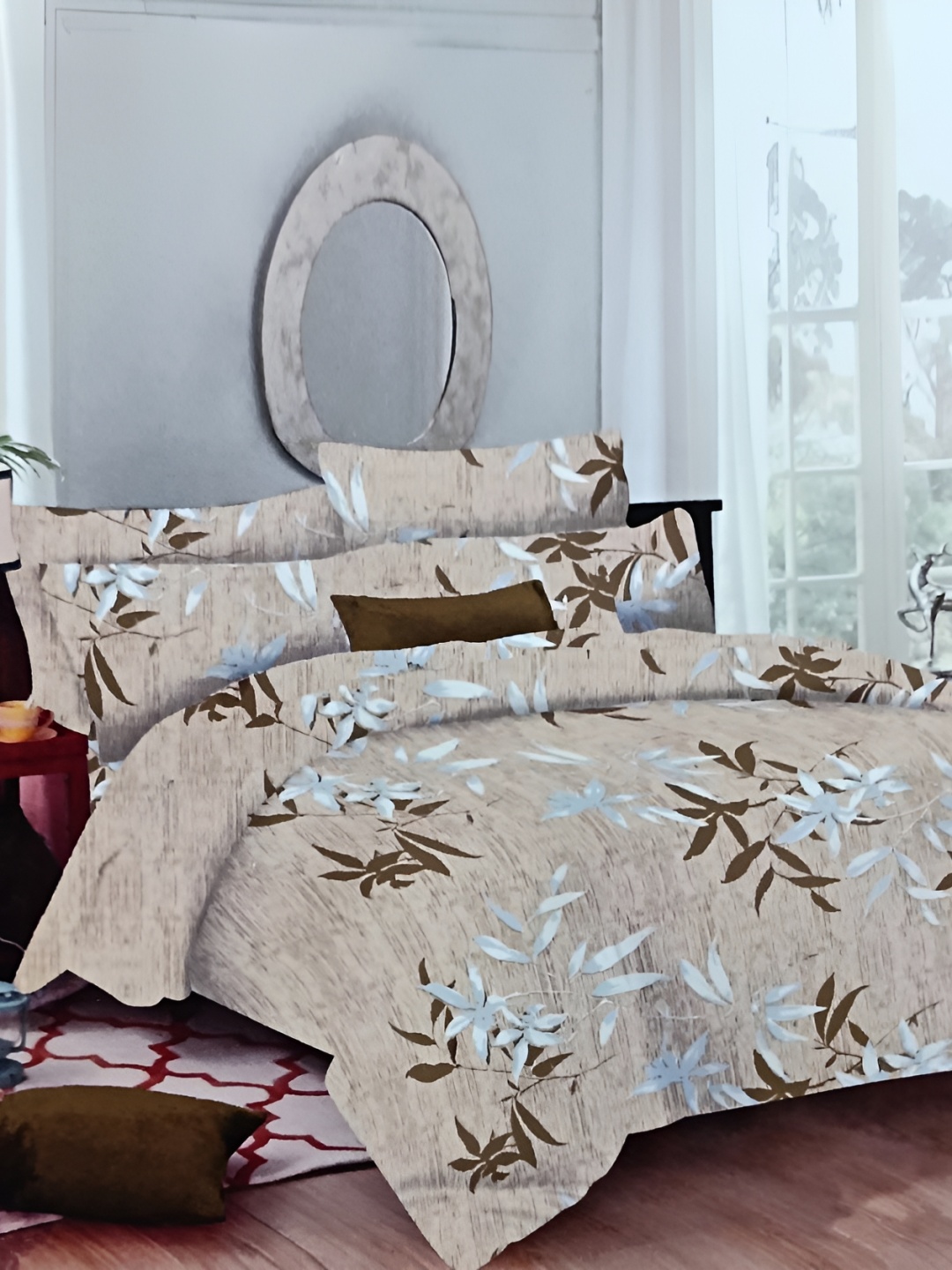 

Signature Beige & White Floral 180 TC King Bedsheet with 2 Pillow Covers