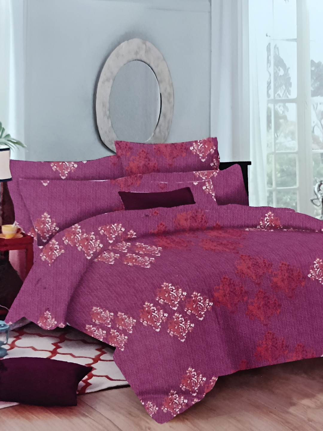 

Signature Pink & White Geometric 180 TC Cotton King Bedsheet with 2 Pillow Covers
