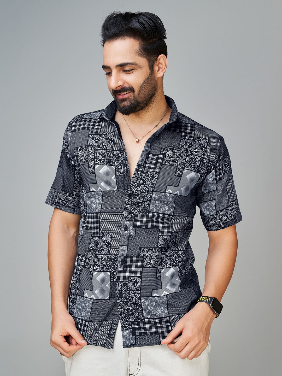 

Reeta Fashion Comfort Geometric Printed Cotton Casual Shirt, Navy blue