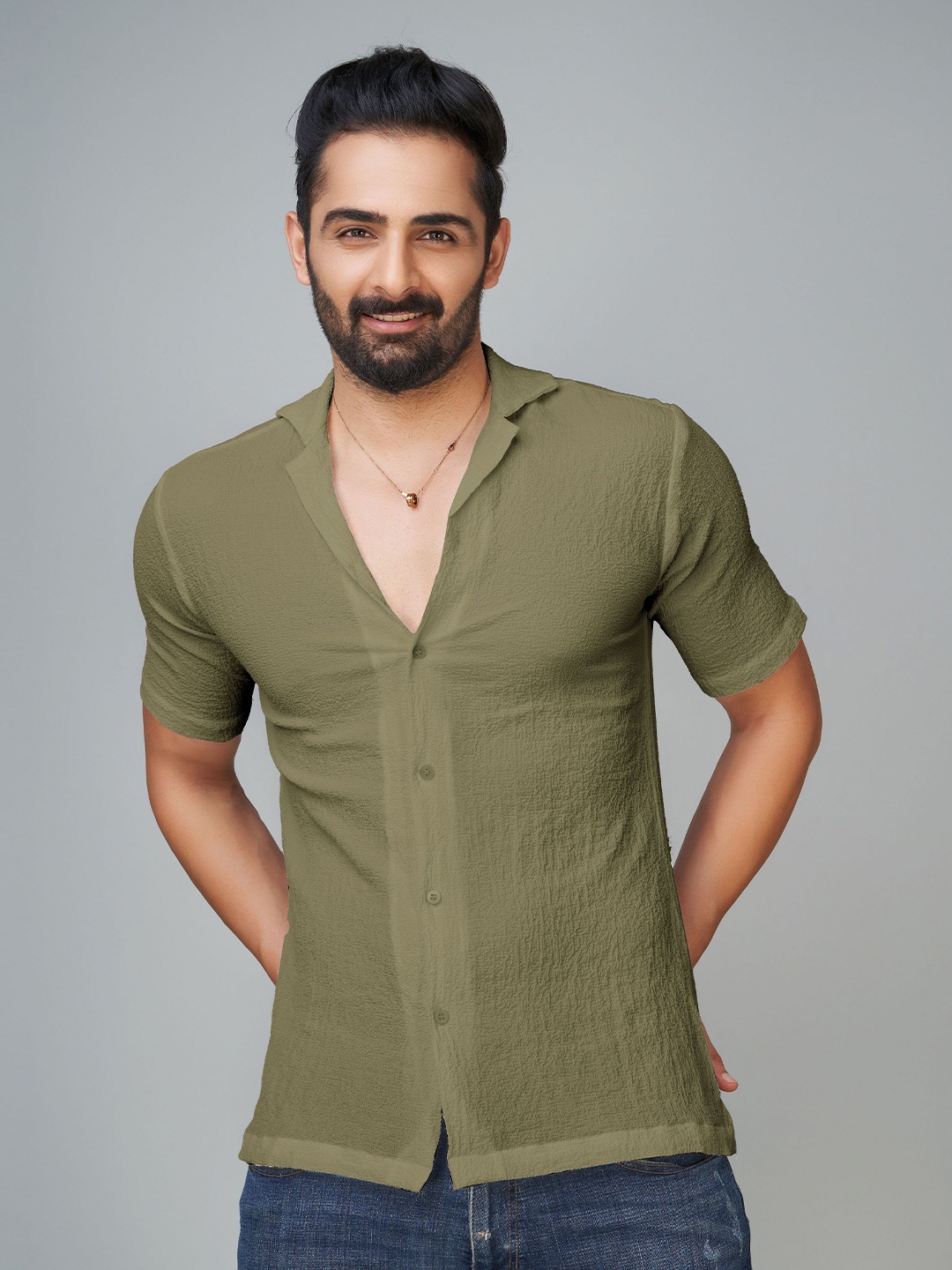 

Reeta Fashion Comfort Self Design Casual Shirt, Green
