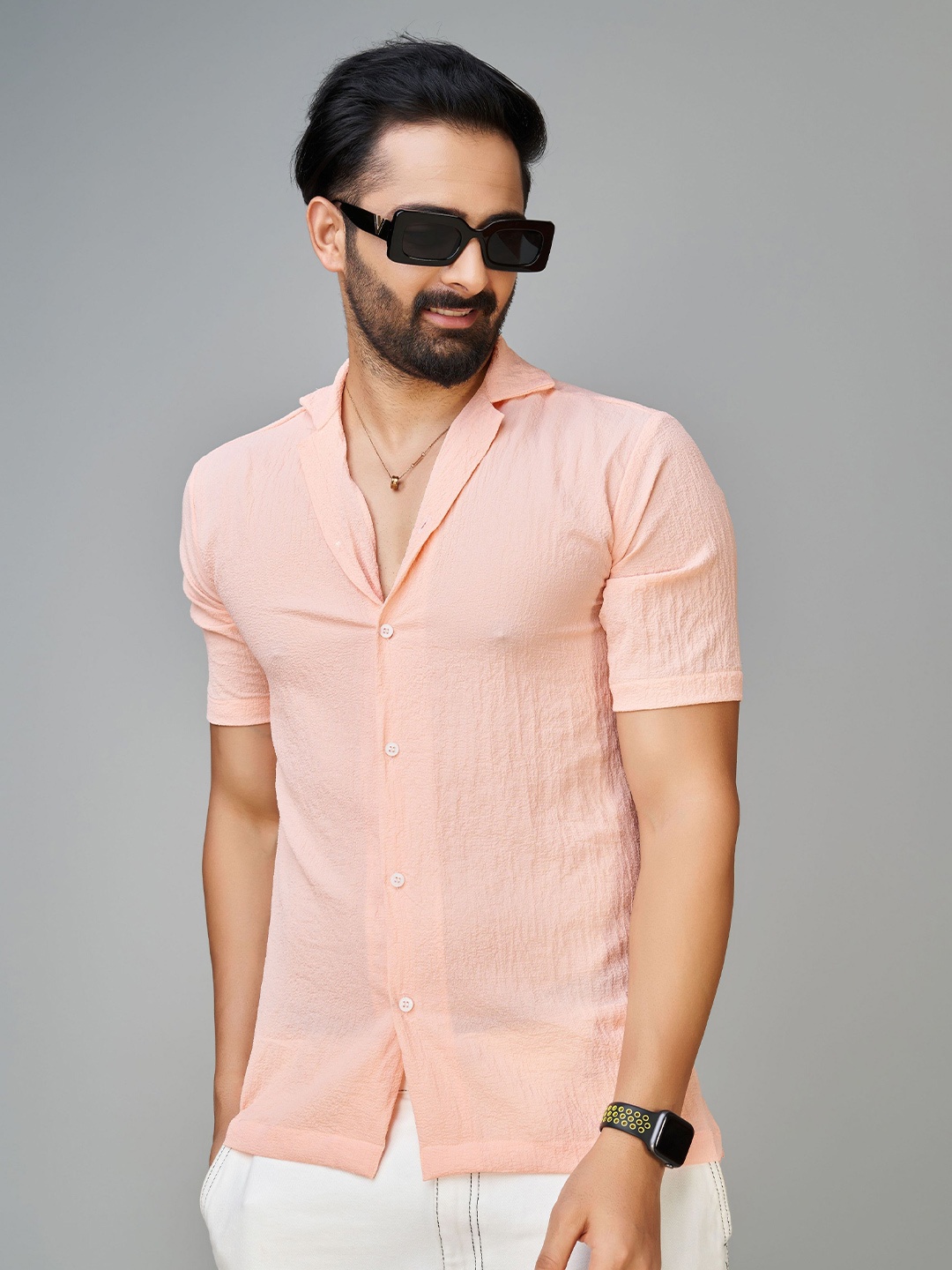 

Reeta Fashion Comfort Cuban Collar Casual Shirt, Peach