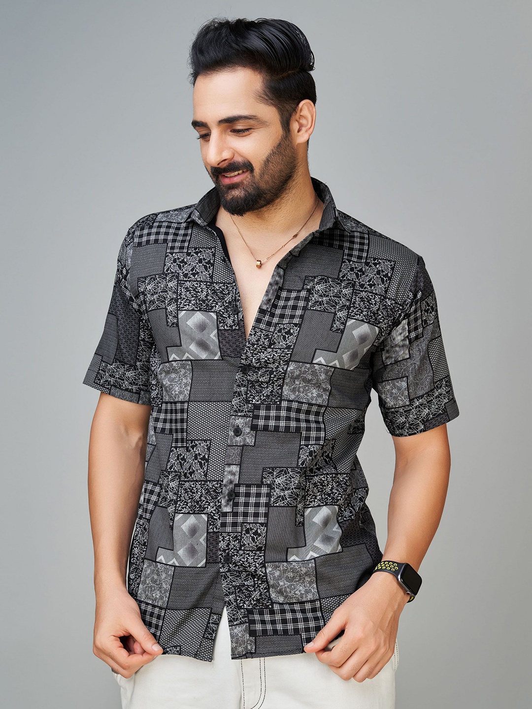 

Reeta Fashion Comfort Geometric Printed Cotton Casual Shirt, Black
