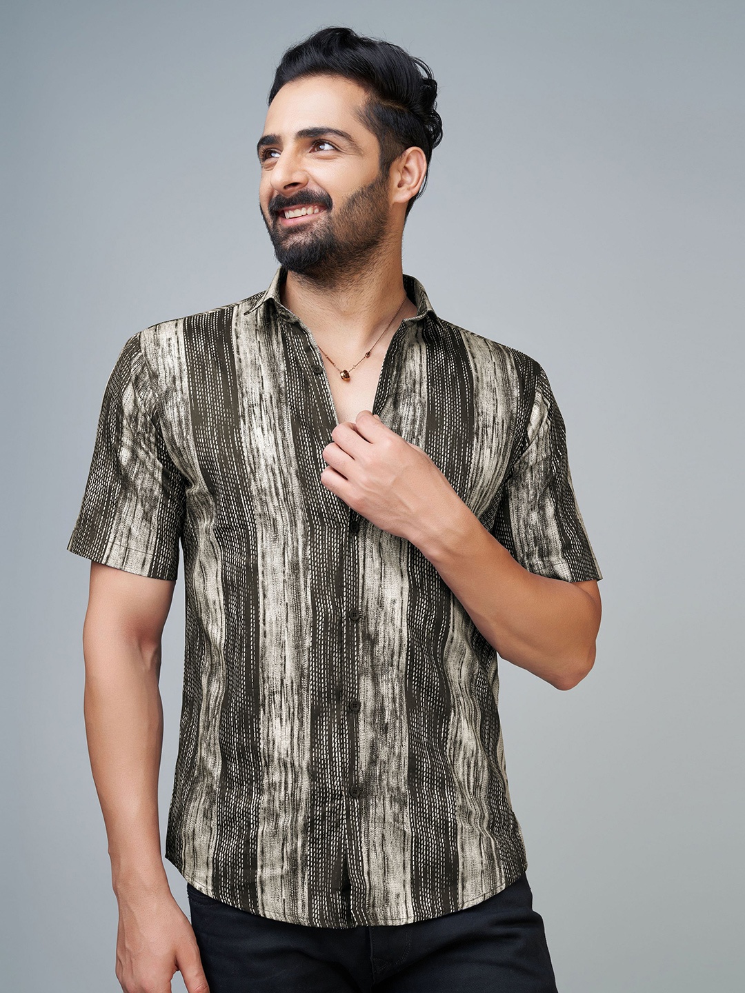 

Reeta Fashion Comfort Abstract Printed Cotton Casual Shirt, Brown