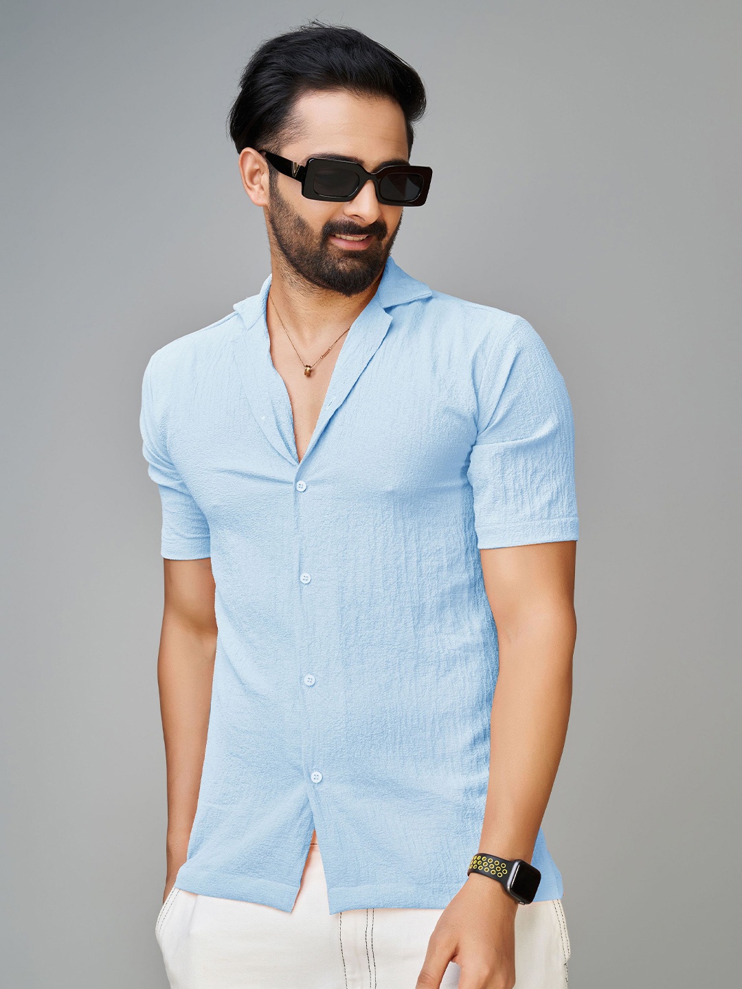 

Reeta Fashion Comfort Cuban Collar Casual Shirt, Blue