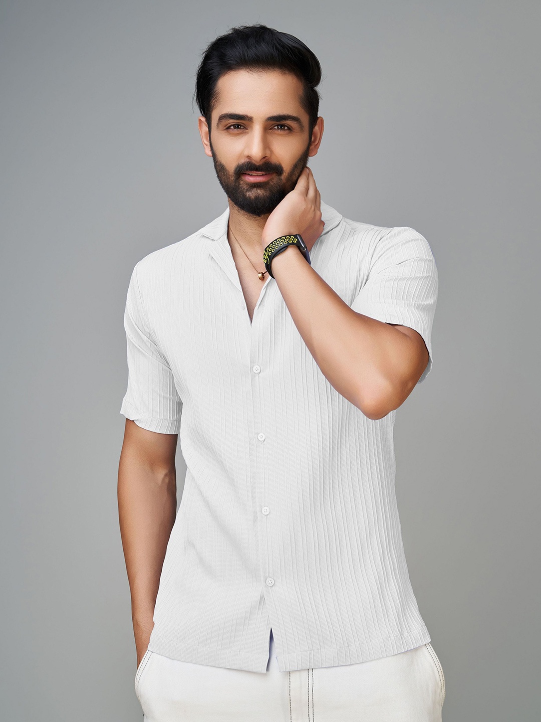 

Reeta Fashion Comfort Self Design Striped Cotton Casual Shirt, White