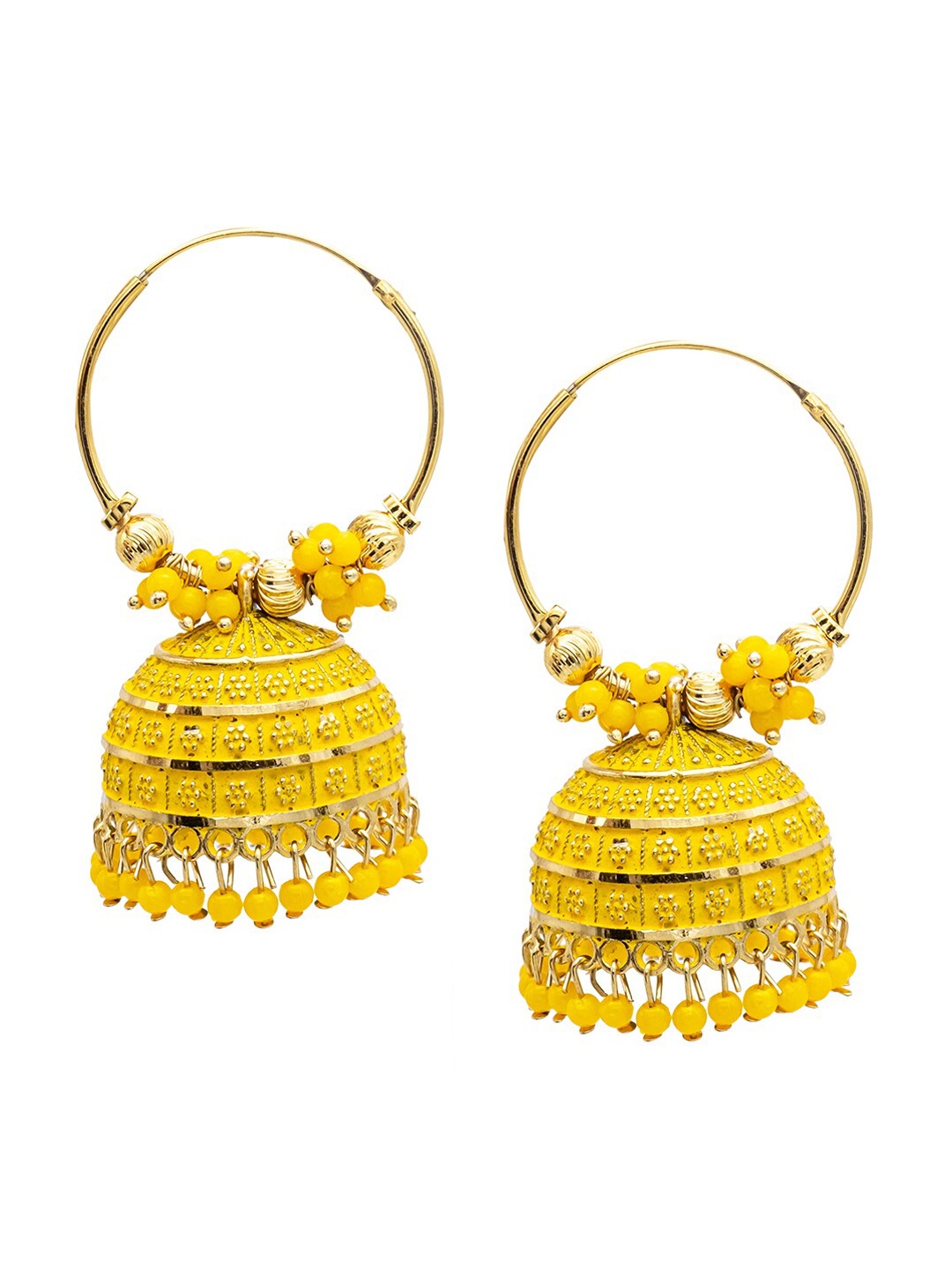 

Shining Jewel - By Shivansh Gold-Plated Cubic Zirconia Studded & Beaded Jhumkas