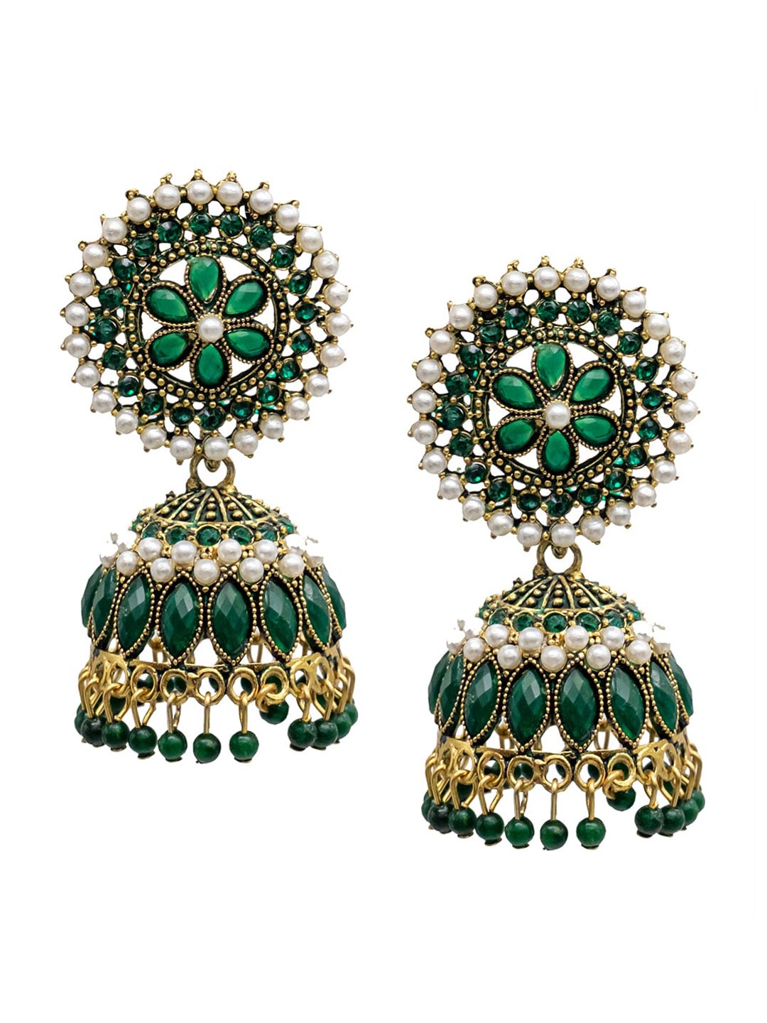 

Shining Jewel - By Shivansh Gold-Plated Cubic Zirconia Studded Contemporary Jhumkas