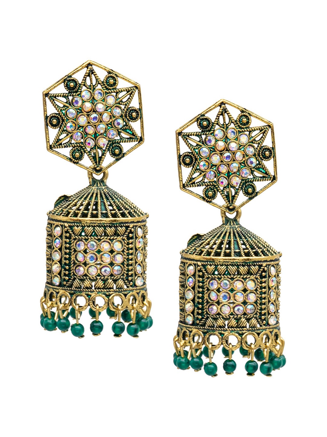 

Shining Jewel - By Shivansh Gold-Plated Contemporary Jhumkas Earrings