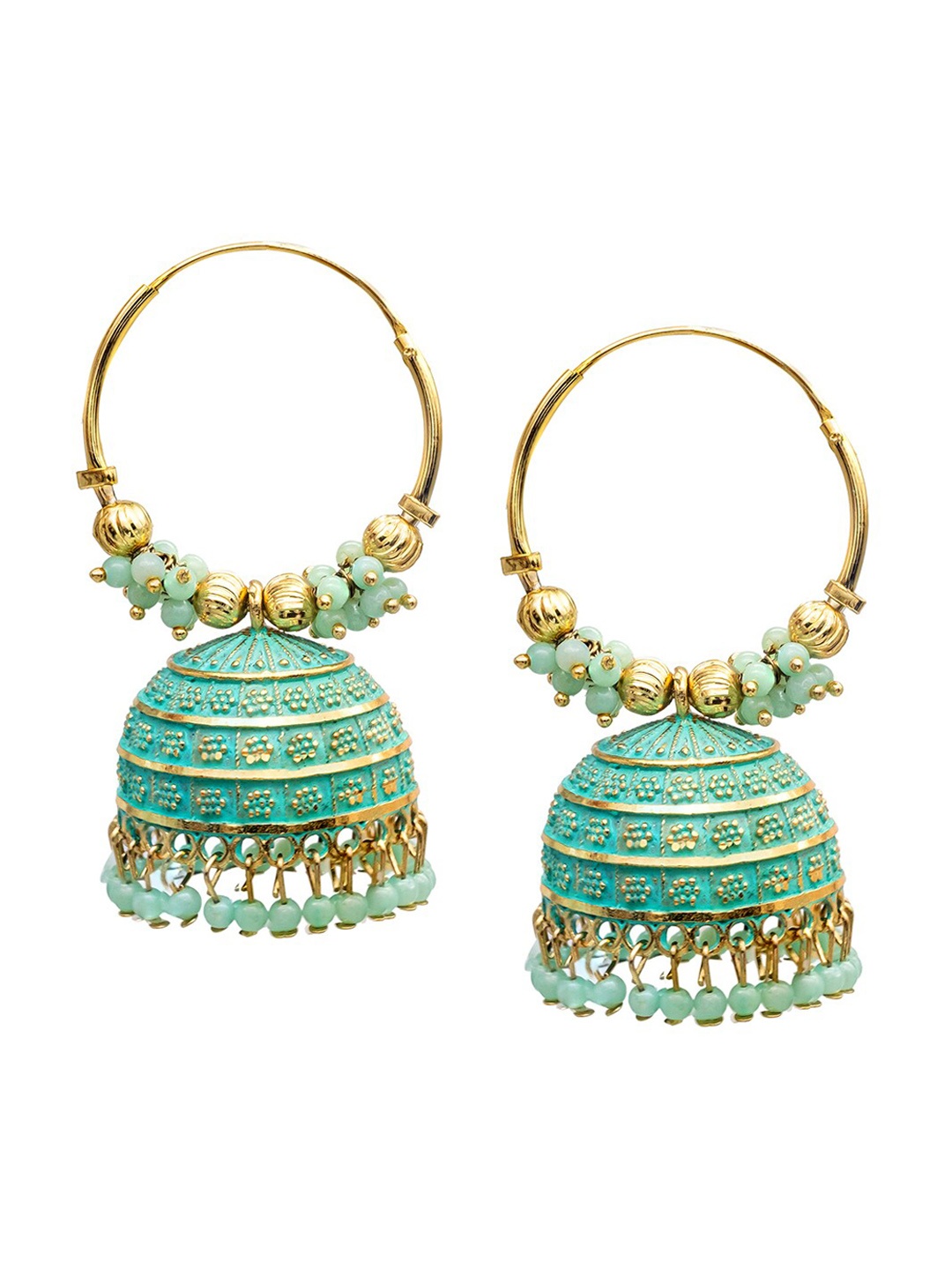 

Shining Jewel - By Shivansh Gold-Plated Cubic Zirconia Studded Contemporary Jhumkas