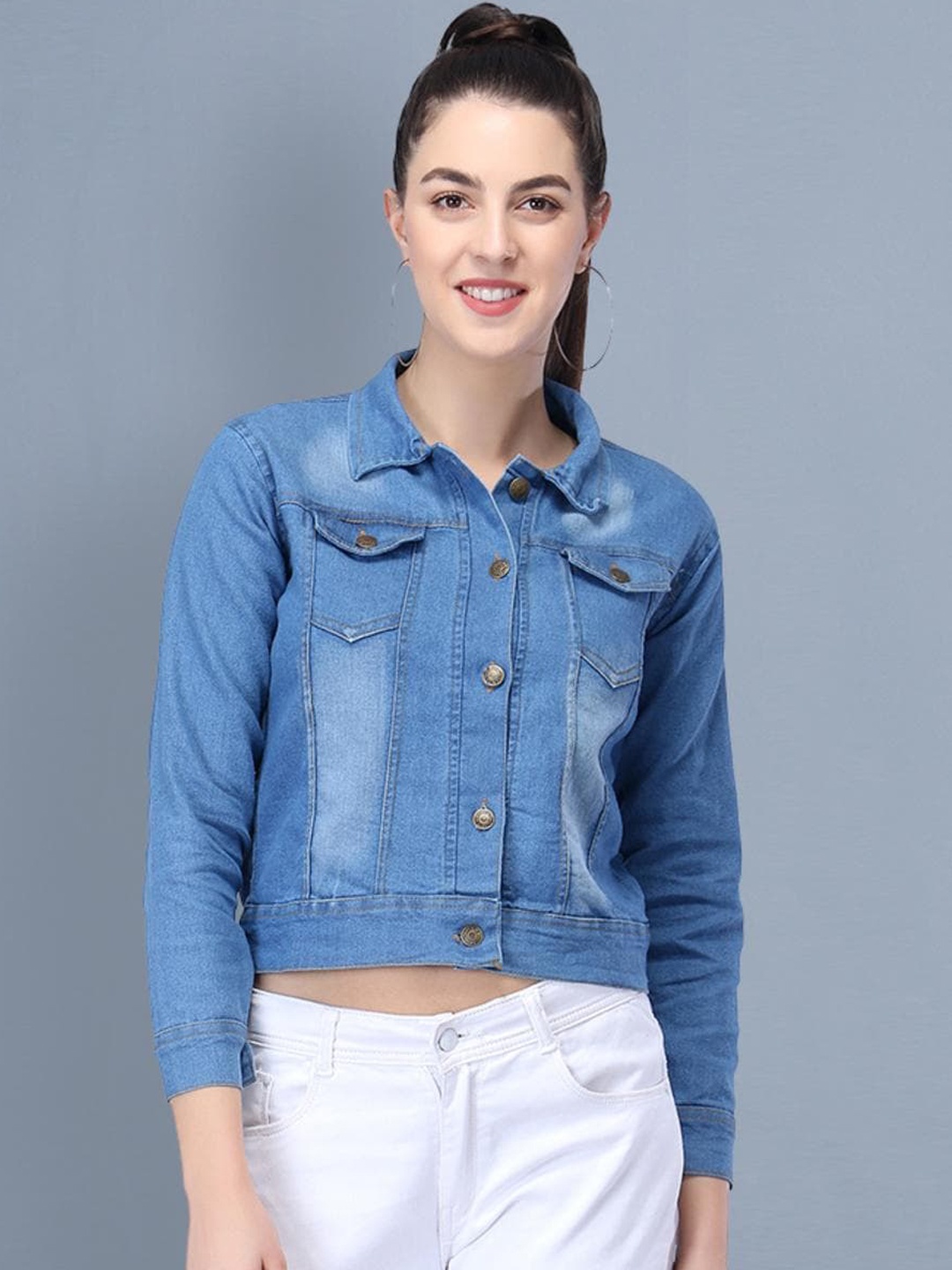

BUY NEW TREND Washed Cotton Lightweight Crop Denim Jacket, Blue