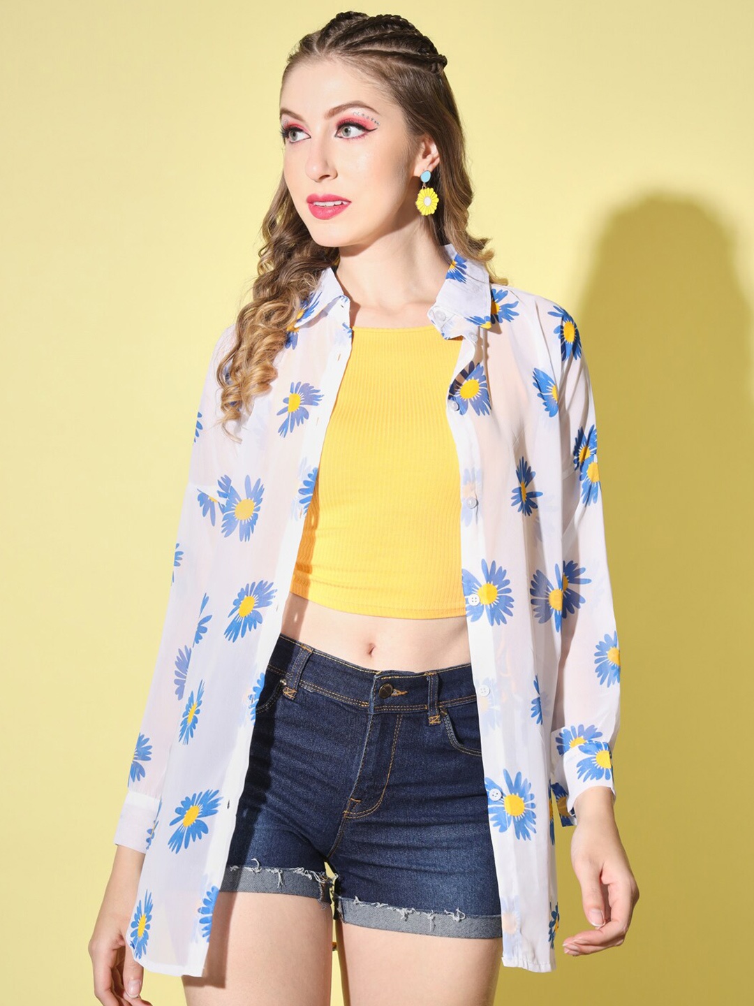 

BUY NEW TREND Comfort Boxy Semi Sheer Floral Printed Casual Shirt, Blue