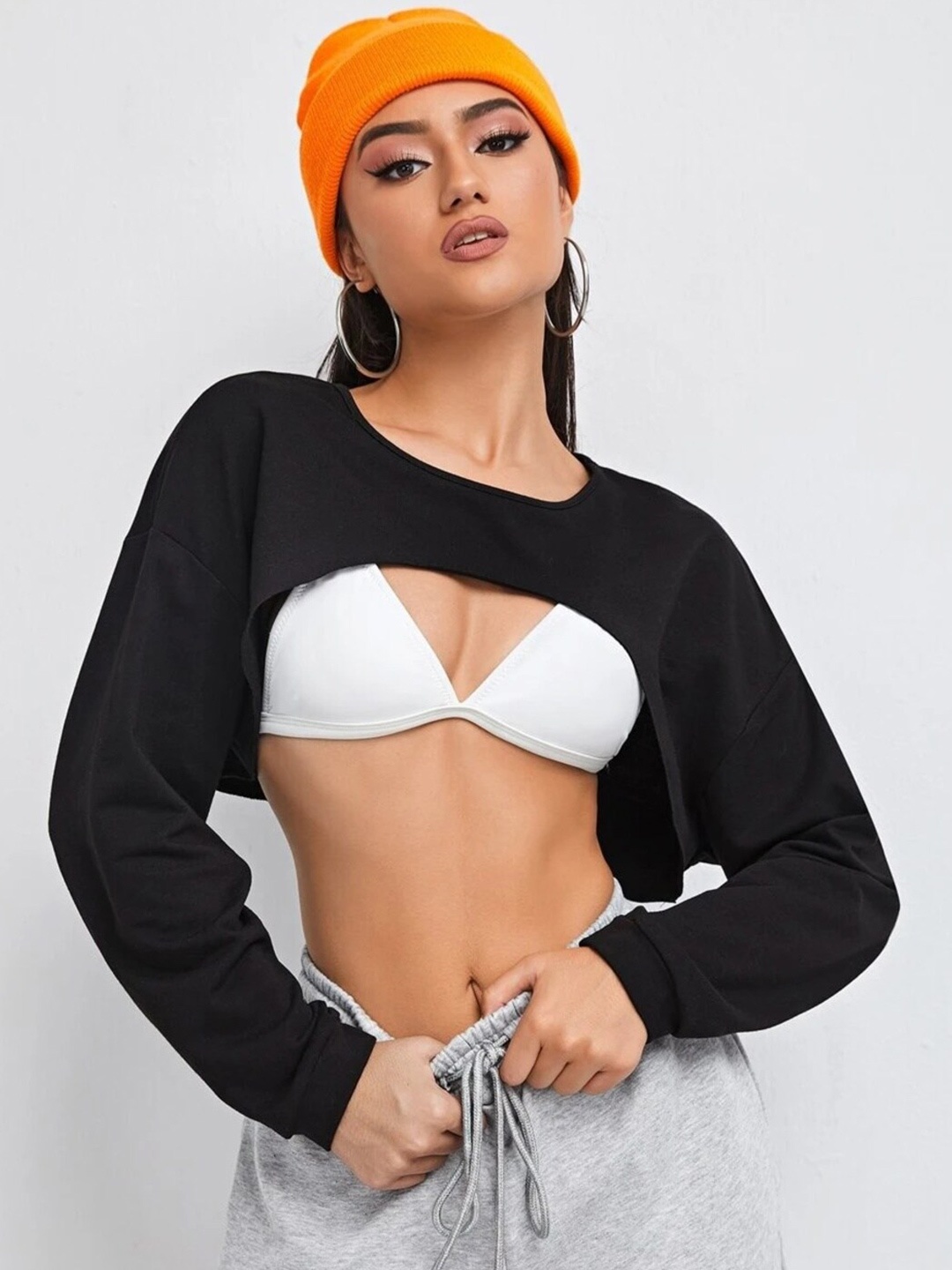 

BUY NEW TREND Round Neck Stylish Bust Crop Top, Black