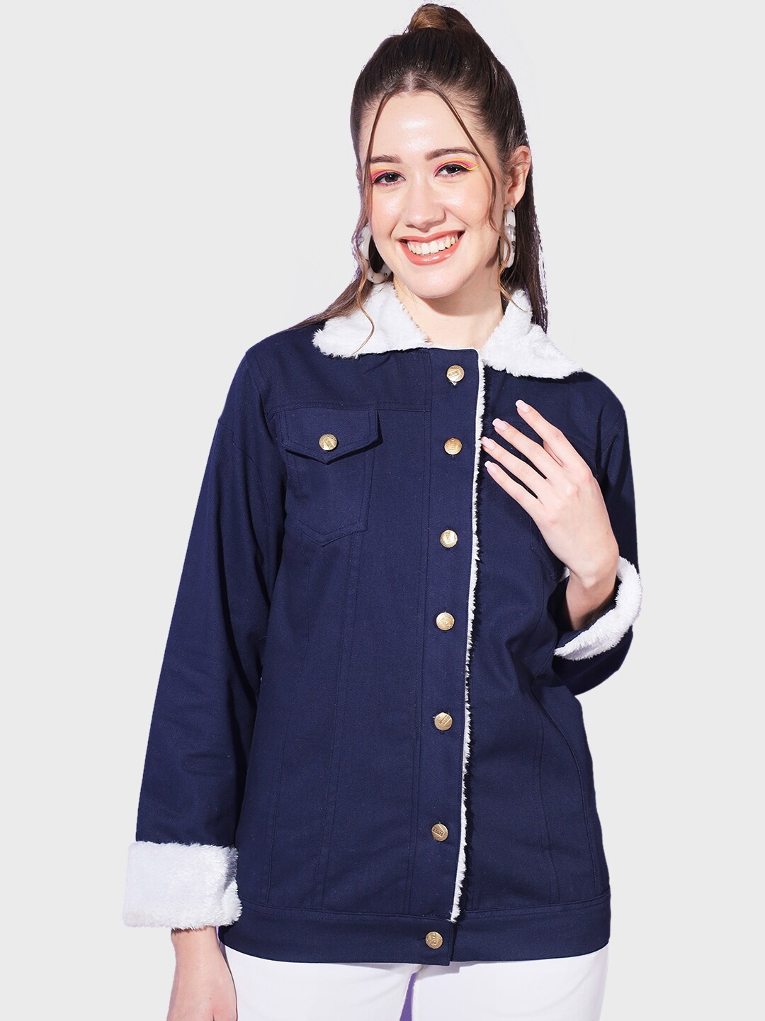 

BUY NEW TREND Spread Collar Denim Lightweight Tailored Jacket, Navy blue