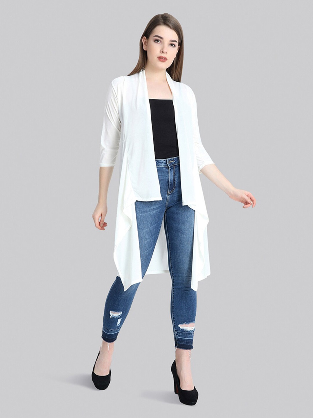 

BUY NEW TREND Open Front Longline Shrug, White