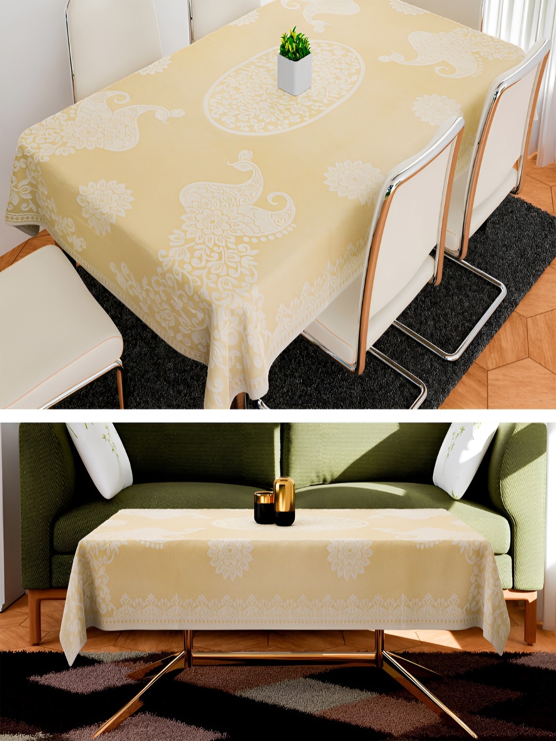 

Kuber Industries Cream-Coloured 2 Pcs Floral Cotton 2-Seater Table Cover