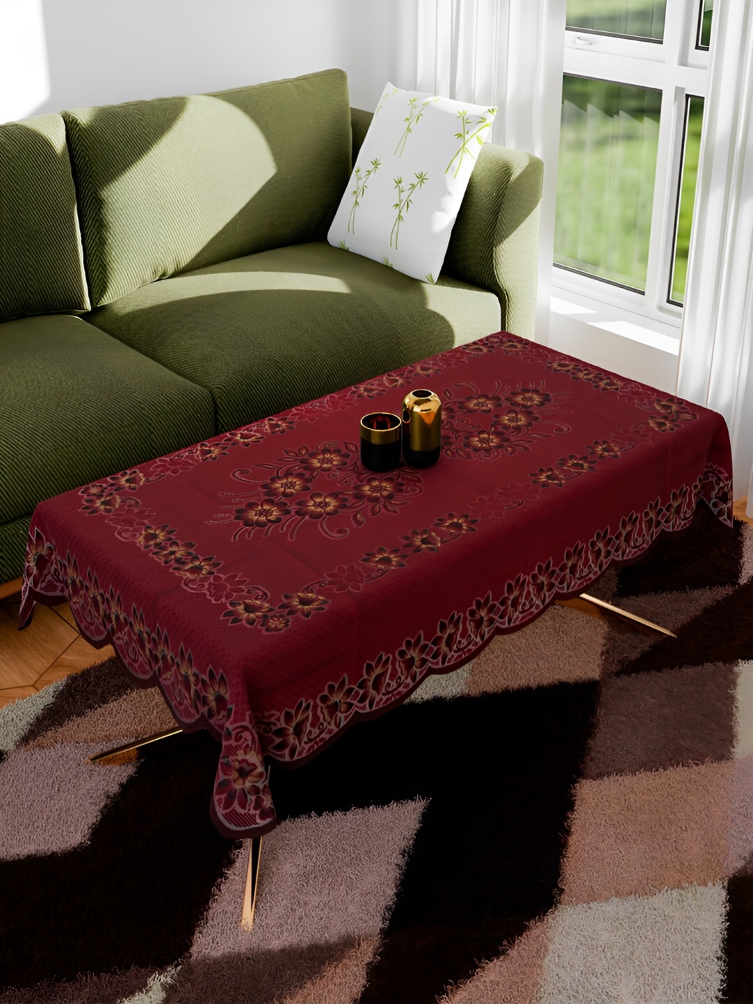 

Kuber Industries Maroon Floral Cotton 4-Seater Table Cover