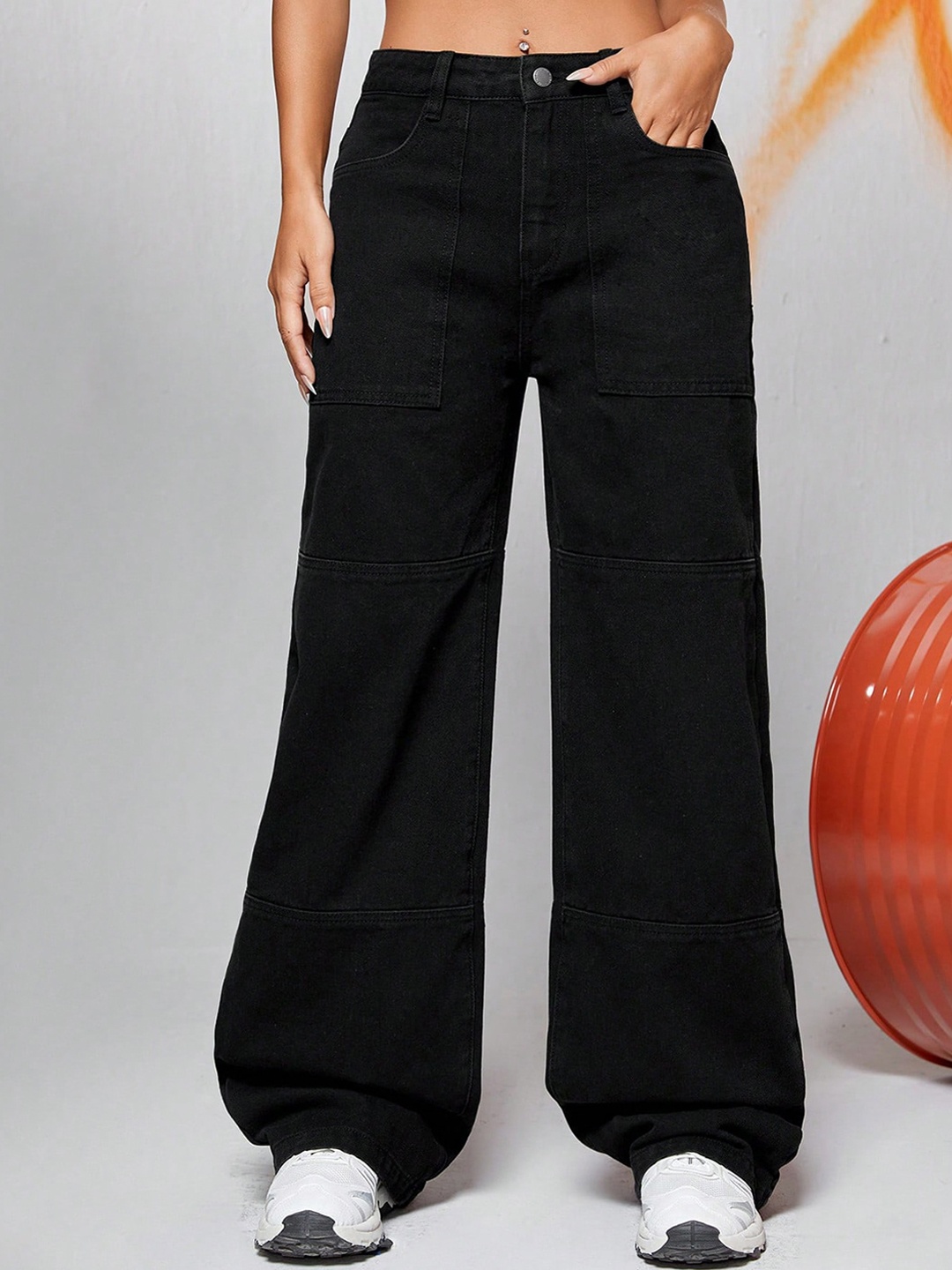 

Kotty Women Black Jean Wide Leg High-Rise Clean Look Stretchable Jeans