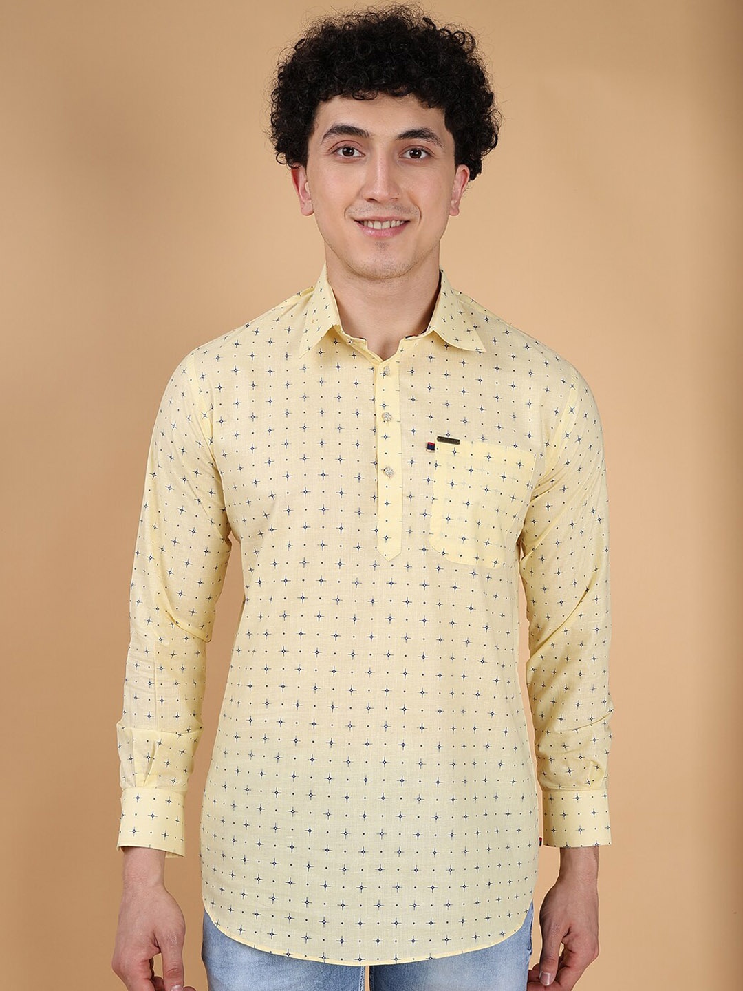 

DEVOILER Micro Ditsy Printed Straight Kurta, Beige