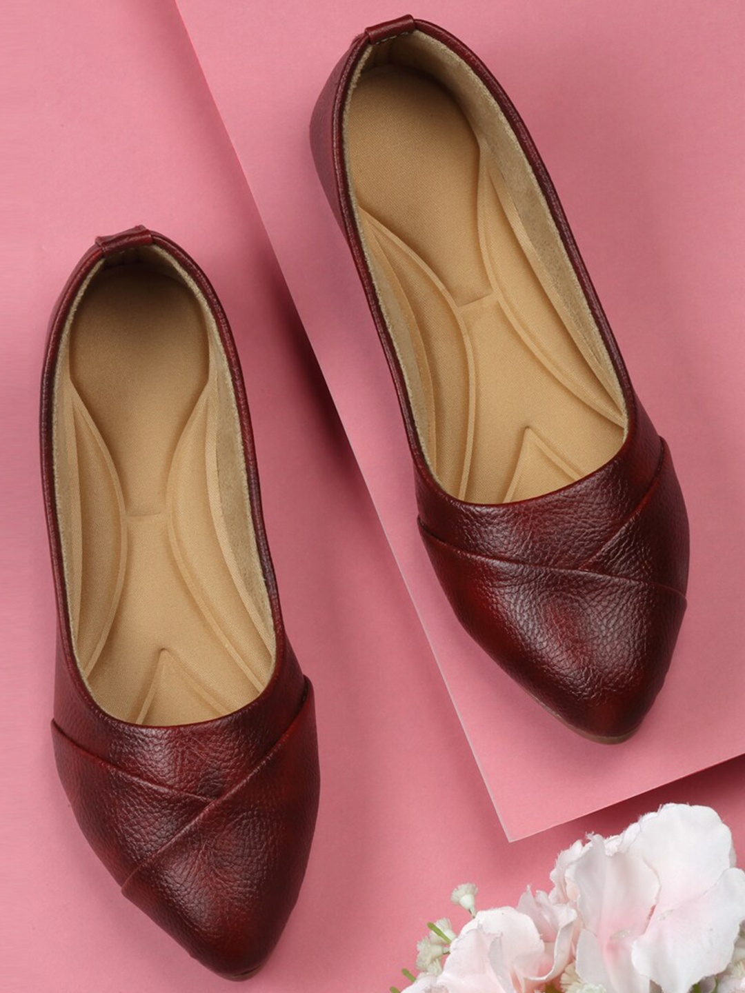 

sneakers villa Textured Open Toe Flats, Red