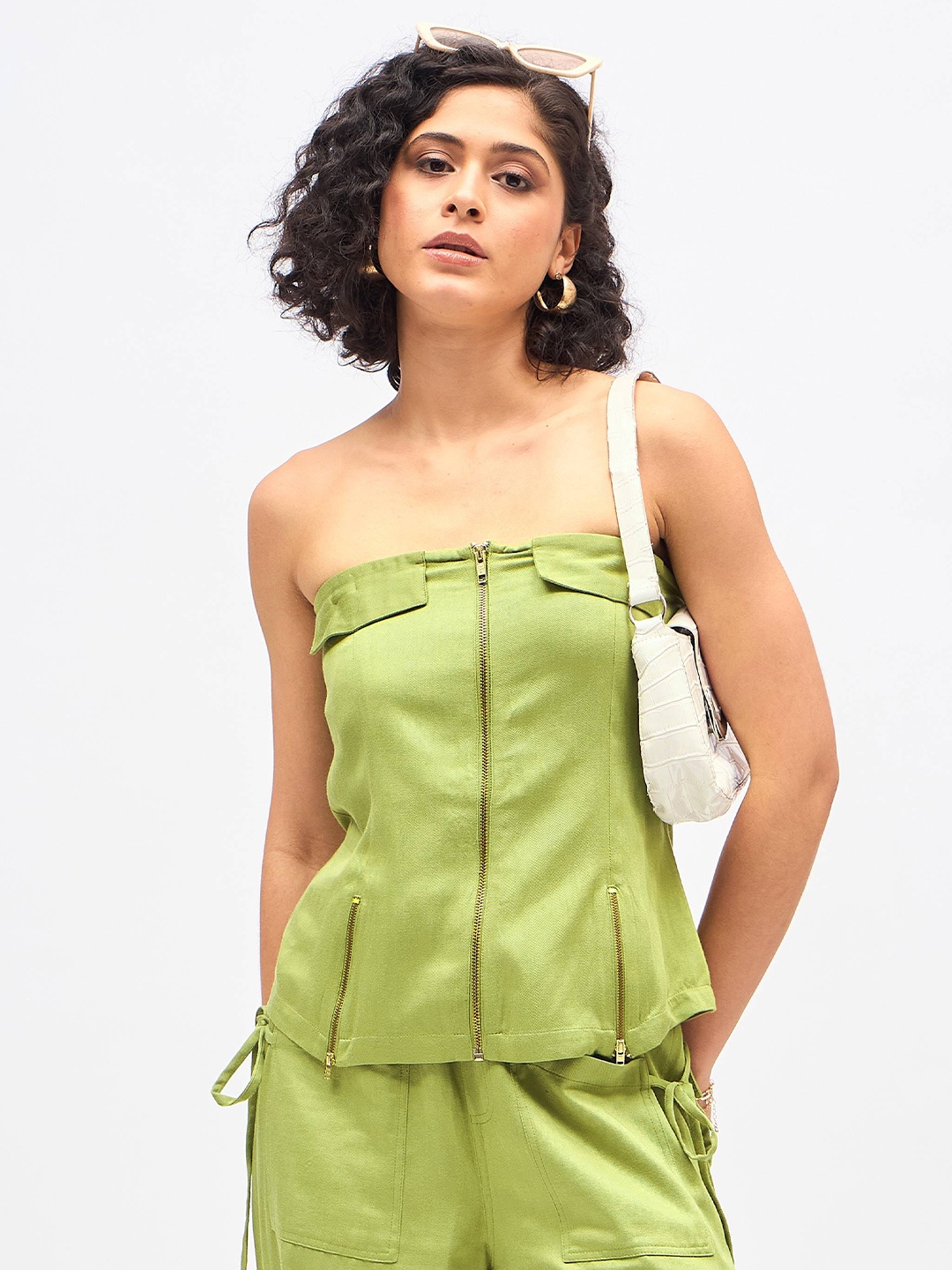 

SASSAFRAS Green Strapless Tube Top