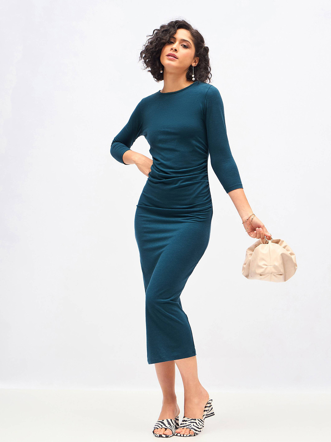

SASSAFRAS Teal Blue Bodycon Midi Dress