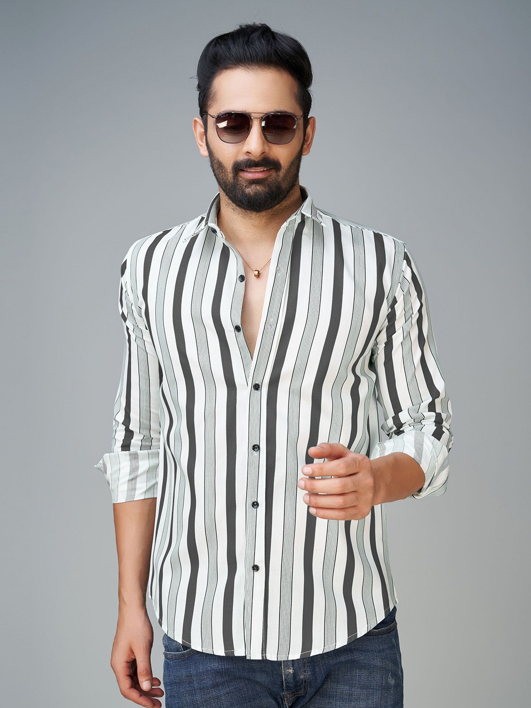 

Reeta Fashion Comfort Opaque Striped Cotton Casual Shirt, Grey