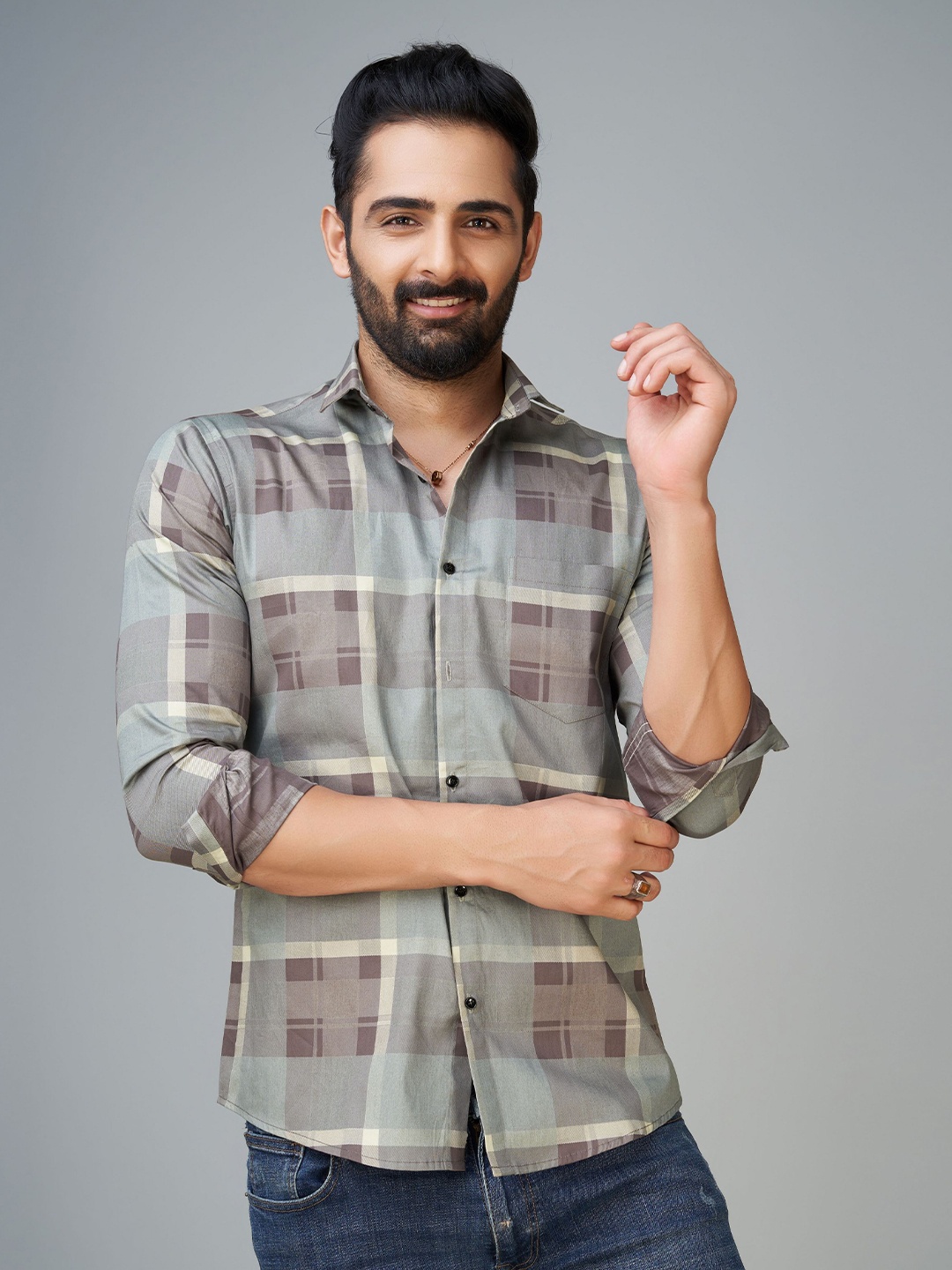 

Reeta Fashion Checked Comfort Cotton Casual Shirt, Beige