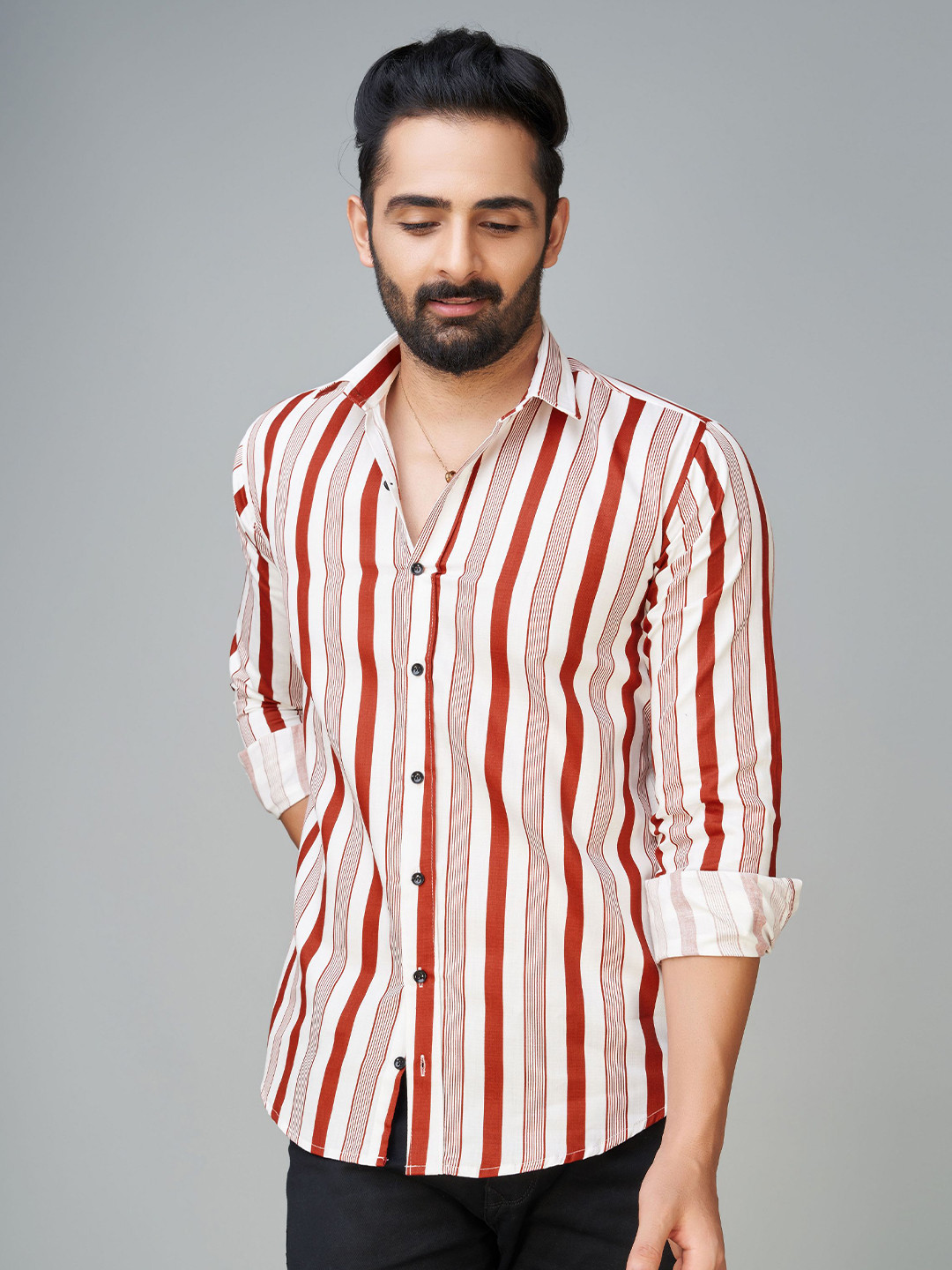 

Reeta Fashion Vertiical Striped Comfort Cotton Casual Shirt, Red