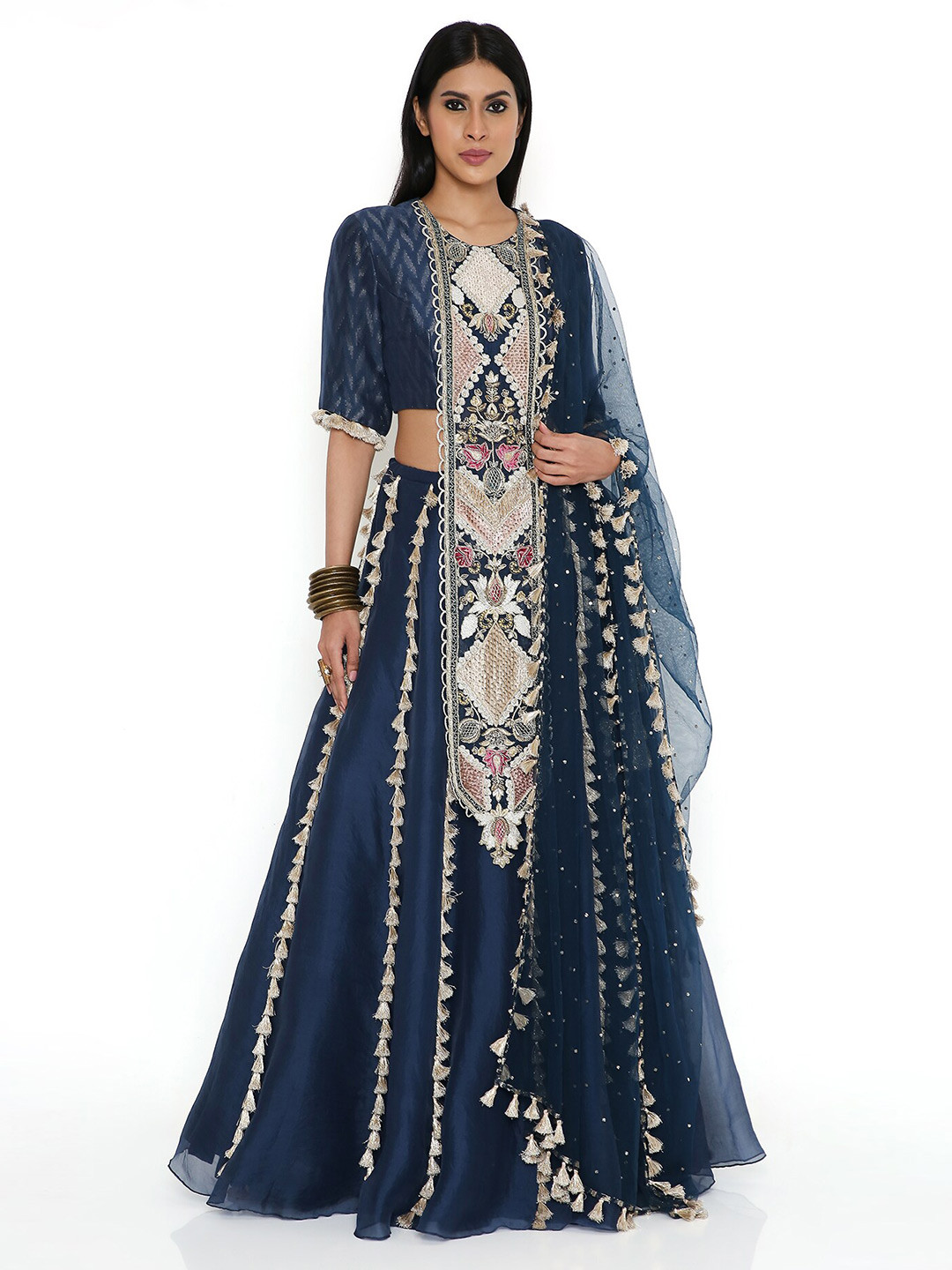 

Payal Singhal Embroidered Beads and Stones Ready to Wear Lehenga & Blouse With Dupatta, Navy blue