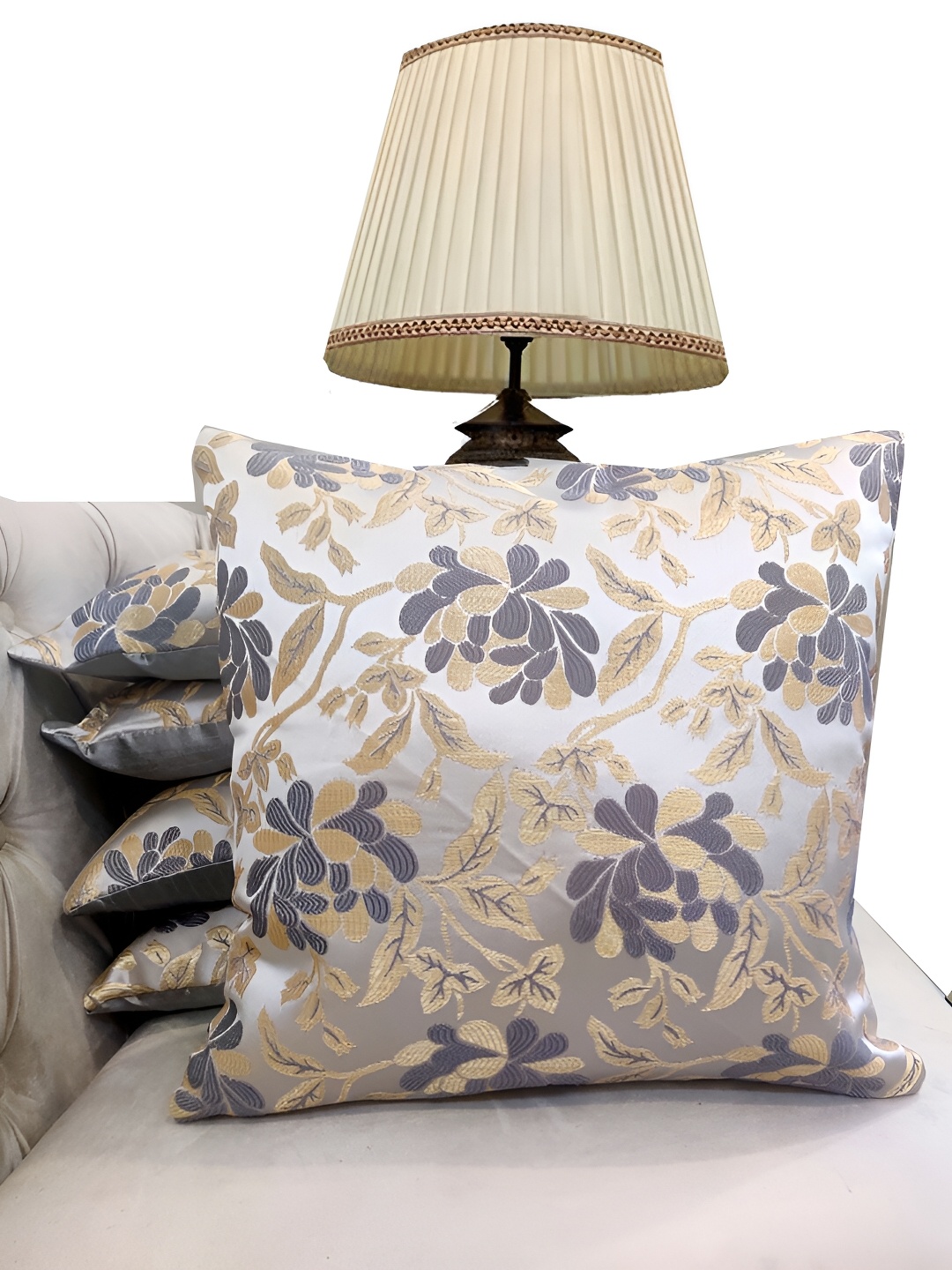 

Good Vibes Grey & Beige 5 Pcs Floral Square Cushion Covers