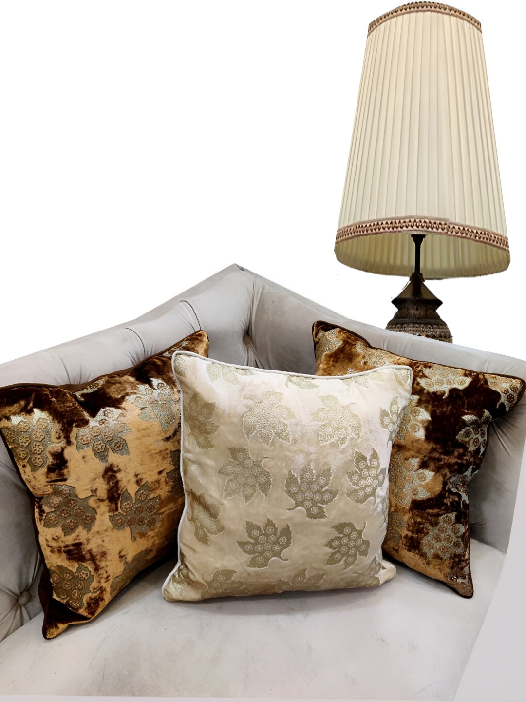 

Good Vibes Brown & Cream 3 Pieces Ethnic Motifs Velvet Square Cushion Covers