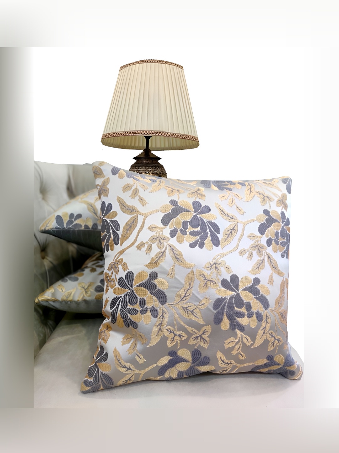 

Good Vibes Grey & Gold-Toned 3 Pcs Ethnic Motifs Square Cushion Covers