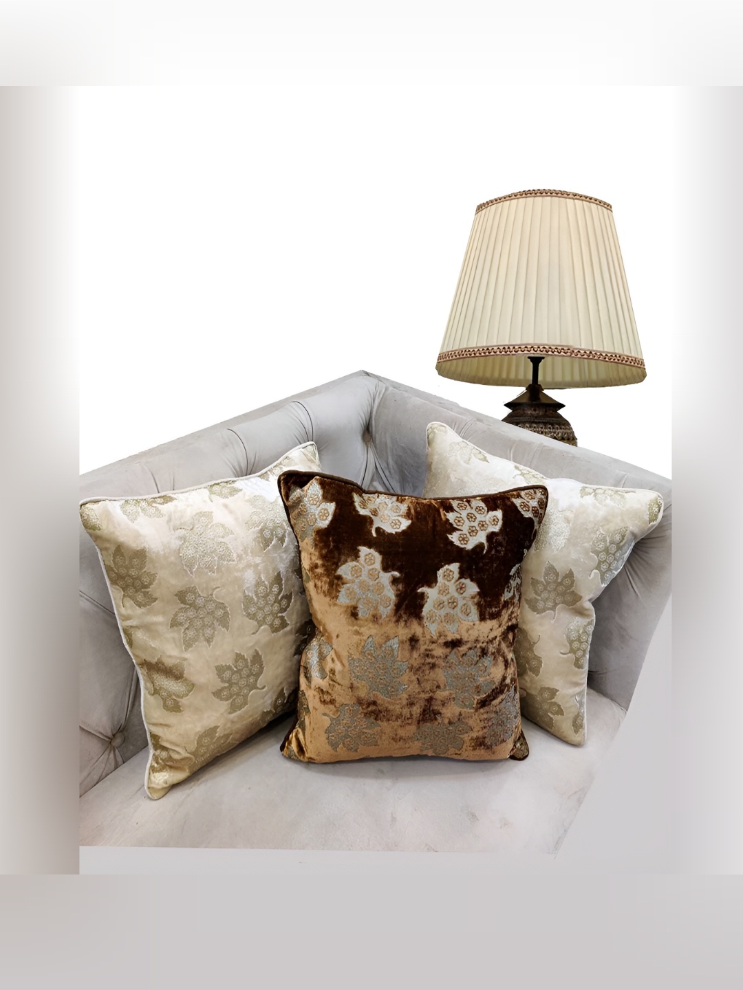 

Good Vibes Brown & Silver-Toned 3 Pieces Ethnic Motifs Velvet Square Cushion Covers