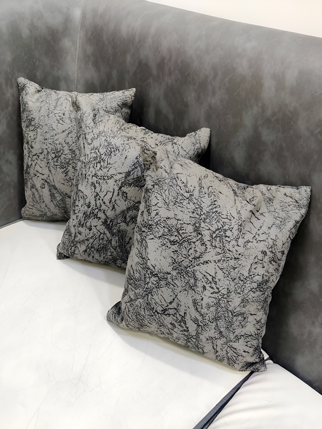 

Good Vibes Grey & Grey Melange 3 Pieces Abstract Square Cushion Covers