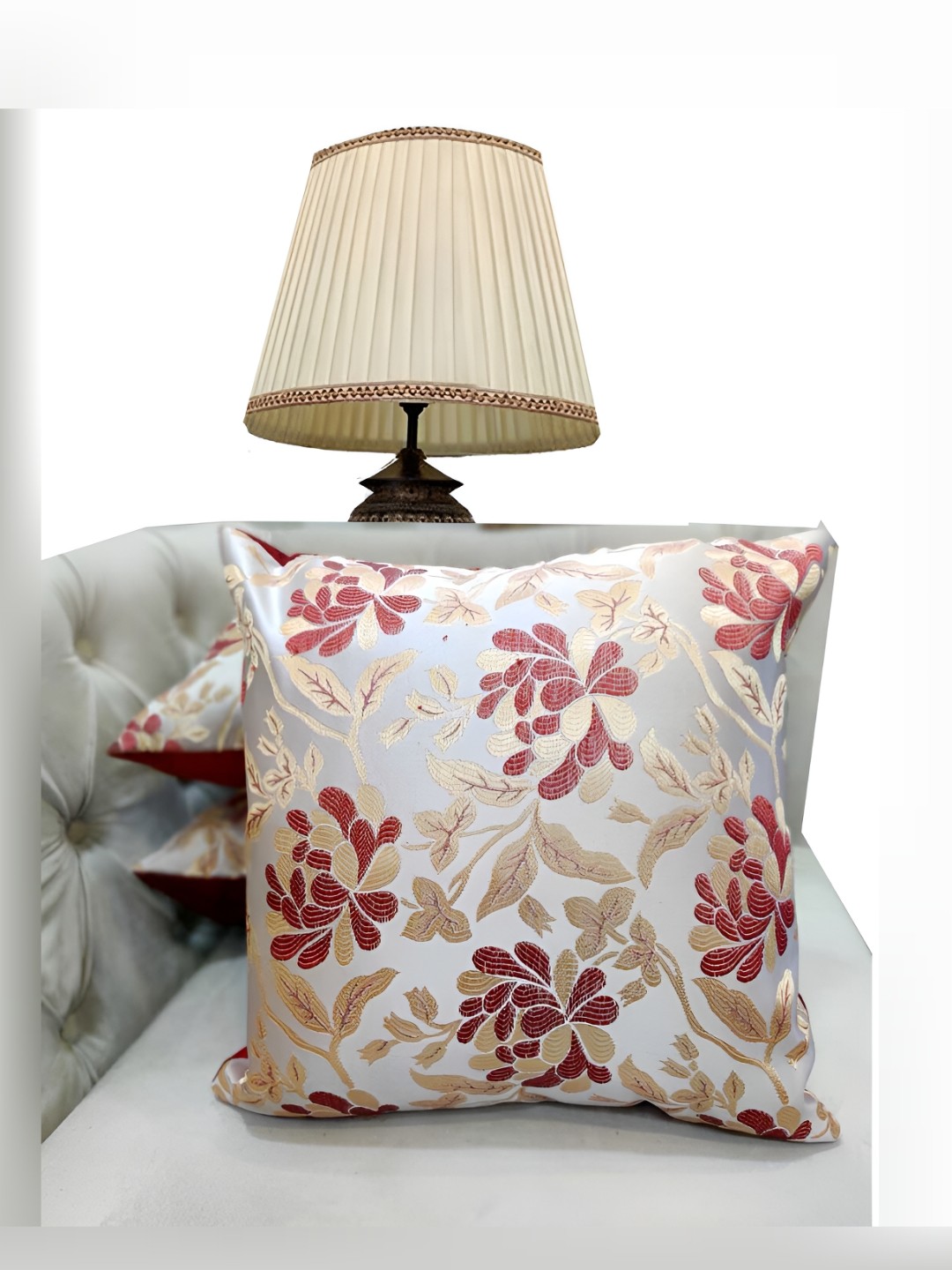 

Good Vibes Maroon & Gold-Toned Set of 3 Ethnic Motifs Square Cushion Covers