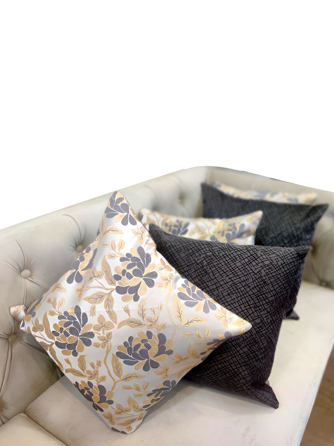 

Good Vibes Grey & Gold-Toned 5 Pcs Ethnic Motifs Square Cushion Covers