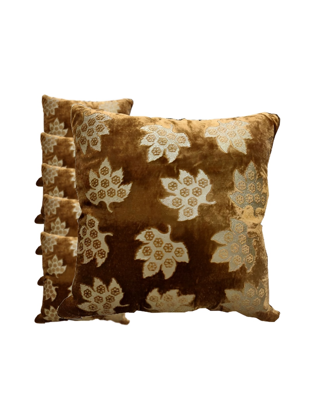 

Good Vibes Brown & Gold-Toned Set of 6 Floral Velvet Square Cushion Covers